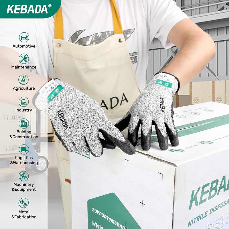 Kebada Cut Resistant Gloves, ANSI A2 Cutting Glove, PU Coated, Touchscreen, Multi-Purpose Model C2, 1 Pair, Small - Image 5